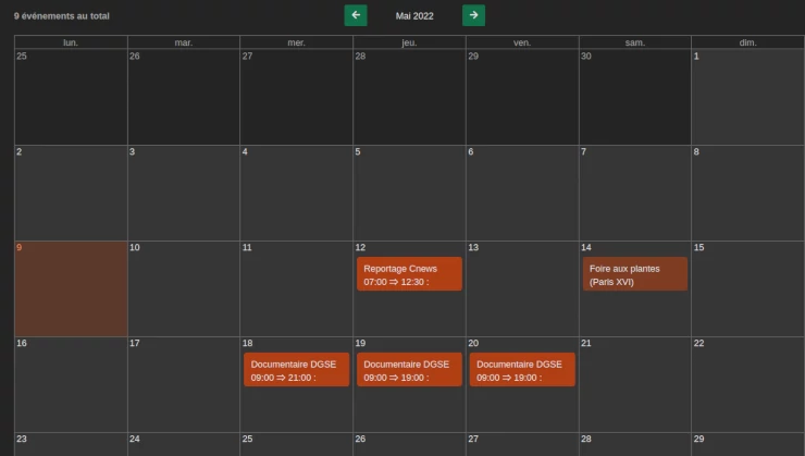 Capture d'écran de la page du calendrier d'un technicien