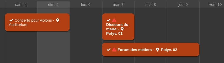Capture d'écran du calendrier