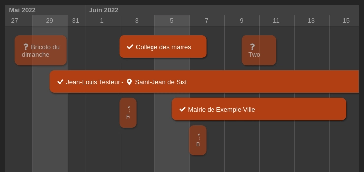 Capture d'écran du calendrier