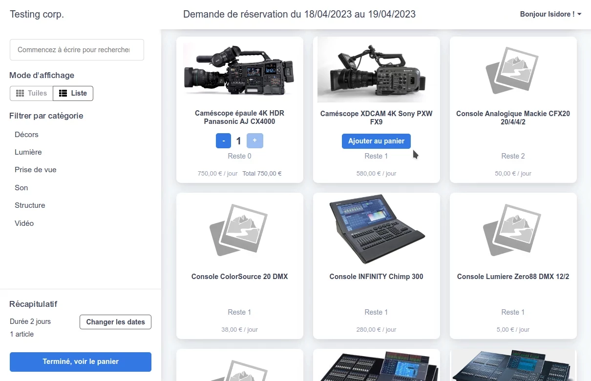 Capture d'écran de la réservation en ligne