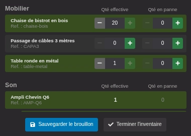 Inventaire de retour
