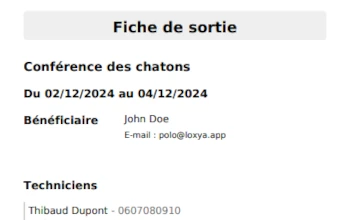 Fiche de sortie