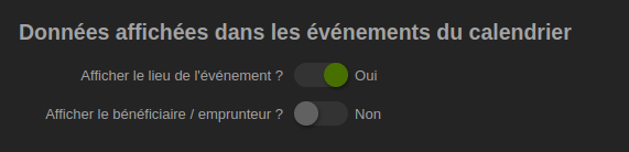 Paramètres du calendrier