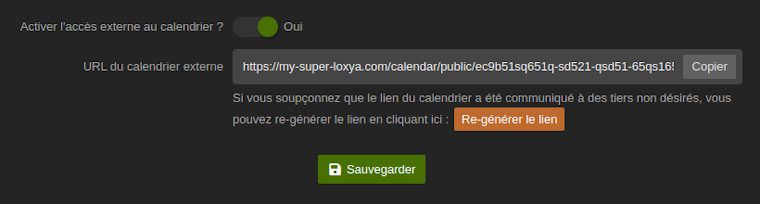 Paramètres de partage du calendrier