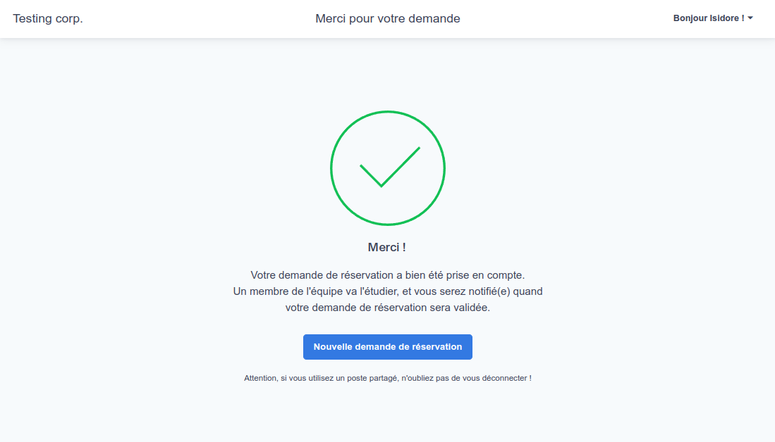 Réservation en ligne (remerciement)