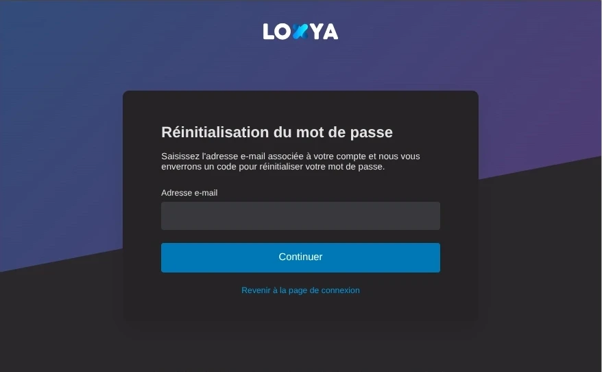 La page de réinitialisation du mot de passe de Loxya.