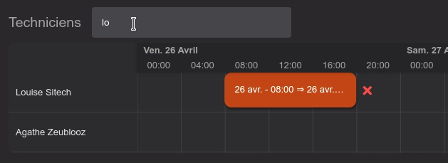 Champ de recherche des techniciens.