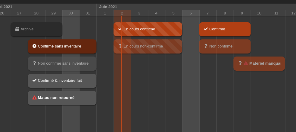 Nouvelles couleurs du calendrier
