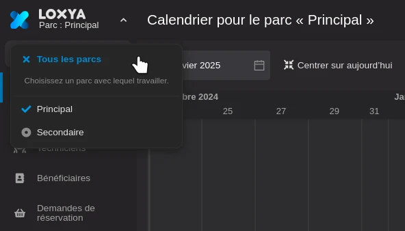Menu de la contextualisation par parc