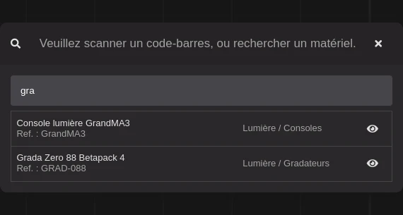 Fenêtre de scan / recherche rapide