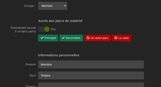 Restriction de parcs pour un utilisateur