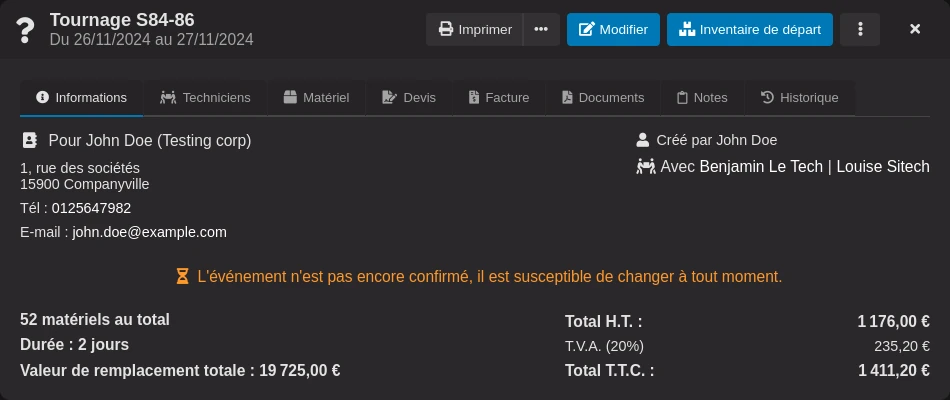 La fenêtre d'un événement.