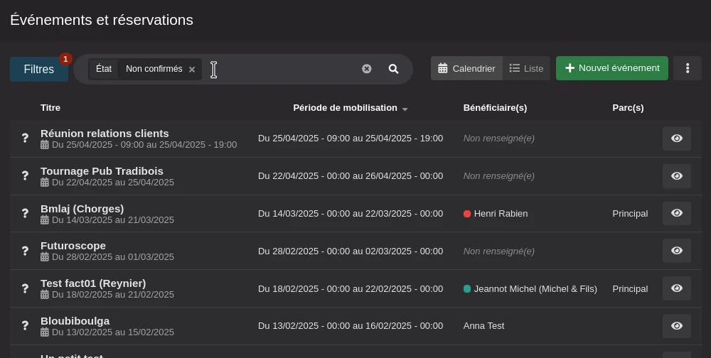 Le planning sour forme de liste.
